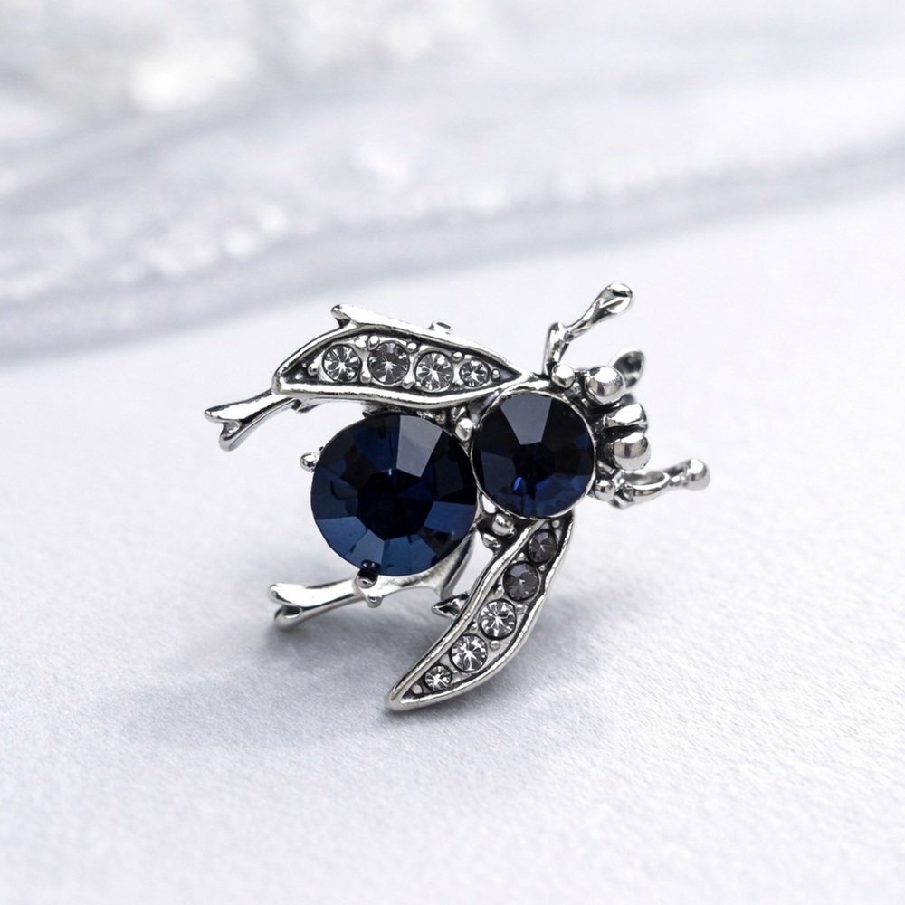 New Elegant Silver and Blue Insect Brooch